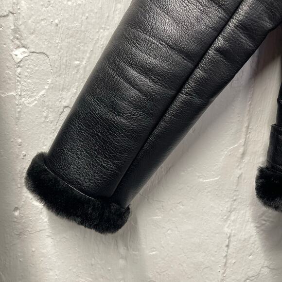 Abercrombie & Fitch Faux Fur Moto Jacket Black Vegan Leather Small - Picture 6 of 10